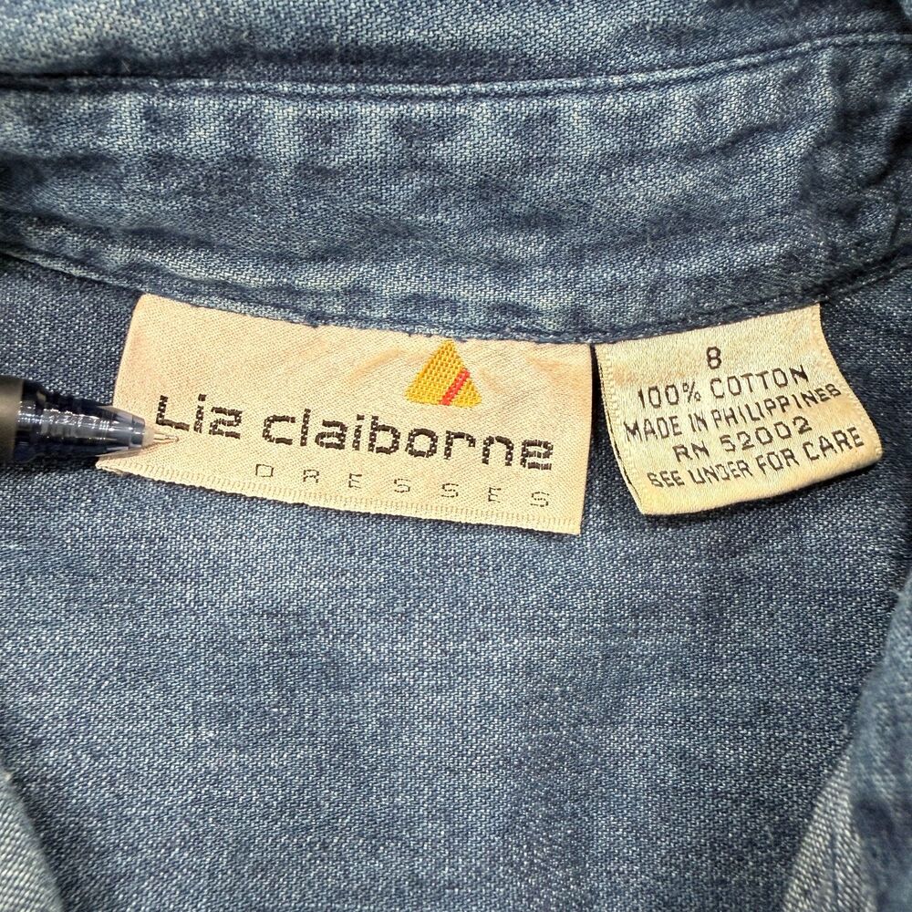Vintage Liz Claiborne Western Denim Long Sleeve Rodeo Cowgirl Dress Snap 8 - Picture 3 of 3